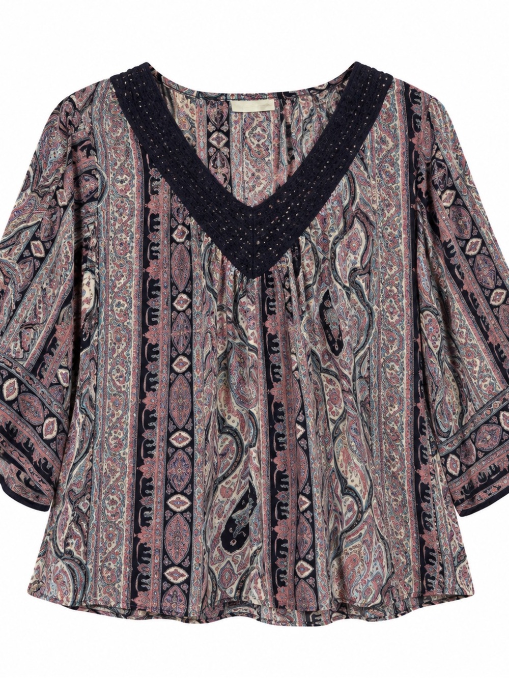 Paisley V-Neck Women's Top with Scarf Sleeves